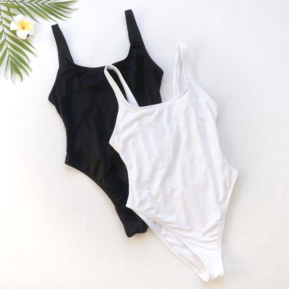 ASOS Recycled Scoop Front High Leg One Piece Swimsuit 2-Pack Black/White Size 6